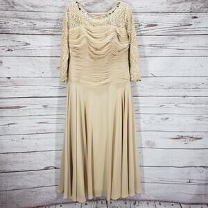 LT Lanting Bride New Flawed Women's Beige Lace Beaded Dress Size Large